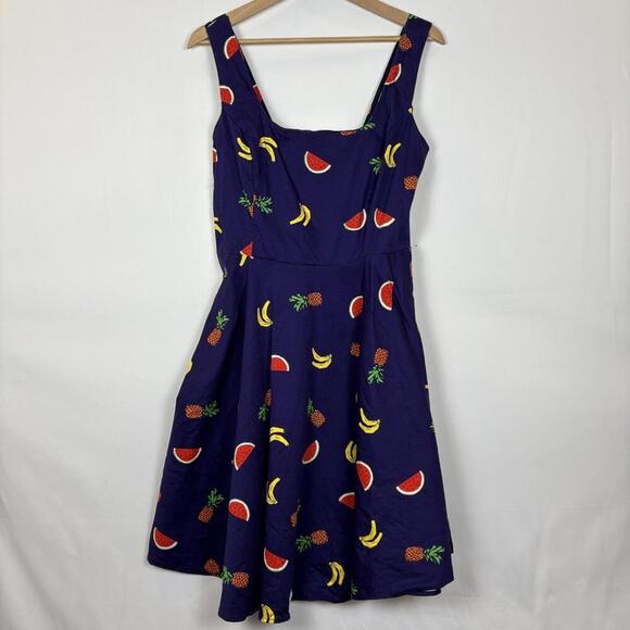 Vintage 90's Novelty Purple Fruit Print A-line Dress Size: 1x - Picture 2 of 9